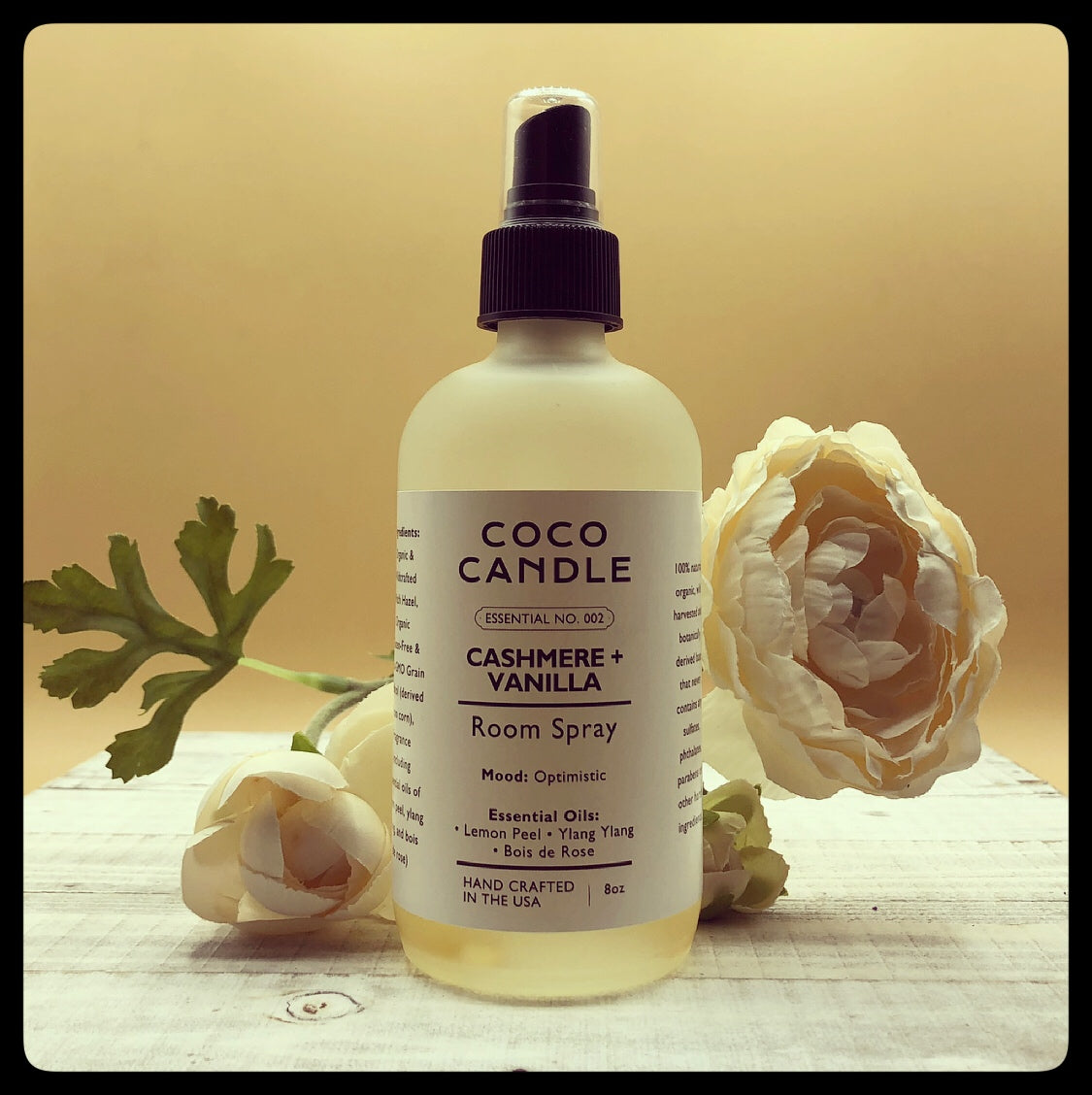 Sage + Lavender:  Our room sprays are the perfect addition to your Coco Candle collection.  They are handcrafted with a 100% natural, organic, wild harvested and botanically derived base that never contains any sulfates, phthalates, Parabens or other harsh ingredients.  Just shake and spray to use!